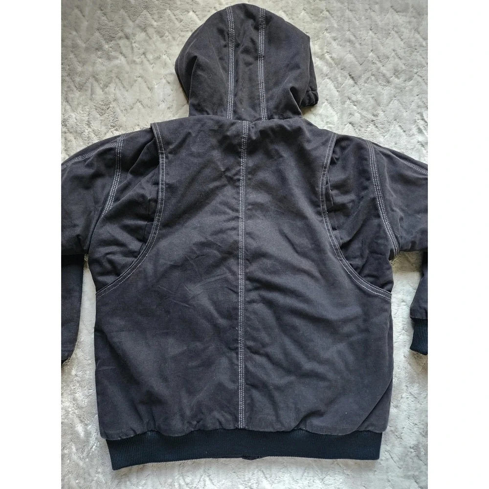 Berne Kids Black Canvas Hooded Workwear Jacket L Cotton Duck Zip Up Coat